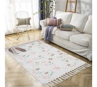 Tapis rapiécé Coton Lin Lavable Multifonction Tapis Coloré Coureur Tissé à la main avec glands à franges, 100x180 cm