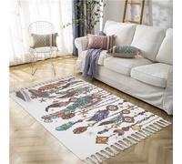 Tapis rapiécé Coton Lin Lavable Multifonction Tapis Coloré Coureur Tissé à la main avec glands à franges, 60x120 cm