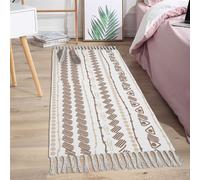 Tapis rapiécé Coton Lin Lavable Multifonction Tapis Coloré Coureur Tissé à la main avec glands à franges, 60x120 cm