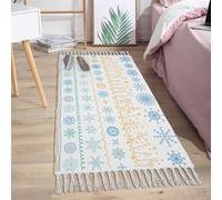 Tapis rapiécé Coton Lin Lavable Multifonction Tapis Coloré Coureur Tissé à la main avec glands à franges, 60x120 cm