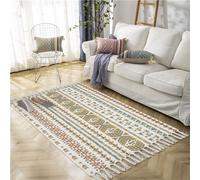Tapis rapiécé Coton Lin Lavable Multifonction Tapis Coloré Coureur Tissé à la main avec glands à franges, 60x120 cm