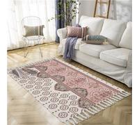 Tapis rapiécé Coton Lin Lavable Multifonction Tapis Coloré Coureur Tissé à la main avec glands à franges, 100x180 cm