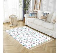 Tapis rapiécé Coton Lin Lavable Multifonction Tapis Coloré Coureur Tissé à la main avec glands à franges, 100x180 cm