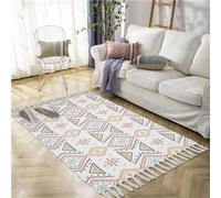 Tapis rapiécé Coton Lin Lavable Multifonction Tapis Coloré Coureur Tissé à la main avec glands à franges, 100x180 cm