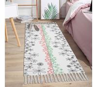 Tapis rapiécé Coton Lin Lavable Multifonction Tapis Coloré Coureur Tissé à la main avec glands à franges, 100x180 cm
