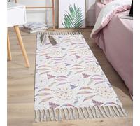 Tapis rapiécé Coton Lin Lavable Multifonction Tapis Coloré Coureur Tissé à la main avec glands à franges, 100x180 cm