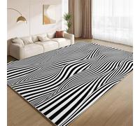 Tapis Rayures Ondulées Noires Et Blanches, Tapis Illusions D'Optique Lavable pour Salon Chambre à Coucher Doux Antidérapant sans Perte à Poils Courts pour Crèche Ferme Maison Couloir 120x150cm