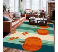 Tapis rectangulaire à motif citrouille, rayures automnales rustiques et feuilles orange, dos antidérapant, bordures apparentes, idéal pour le salon, la chambre, la salle de classe ou la résidence étu