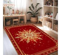 Tapis rectangulaire à poils courts en éponge pour salon, chambre à coucher, sous le lit, appartement - 1,2 x 1,8 m - Motif flocon de neige - Rouge