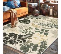 Tapis rectangulaire à poils courts pour salon, chambre à coucher, couloir, bureau, décoration de bureau, 1,5 x 2,1 m, motif branche de fougère naturelle