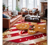 Tapis rectangulaire à poils ras pour salon, chambre à coucher, salle de classe, dortoir, université, décoration de dortoir, motif bonhomme en pain d'épices, Noël festif, sucre d'orge, rouge, 1,8 x 2,7
