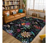 Tapis rectangulaire avec bordure antidérapante pour salon, chambre à coucher, sous le lit, appartement, motif colibri, fleurs tropicales, feuilles d'été, vert, 1,5 x 2,1 m