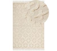 Tapis Rectangulaire Design Boho Pompons 160 x 230 cm en Coton Beige Itanagar