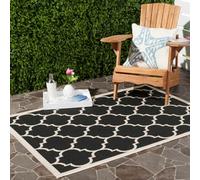 Tapis rectangulaire d'intérieur/extérieur treillis tissé , collection Cour, CY6914, en noir / beige, 201 X 290 cm pour le jardin, le patio ou tout autre espace extérieur par SAFAVIEH.