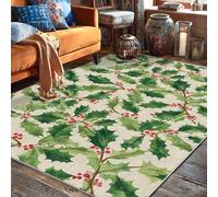 Tapis rectangulaire imprimé houx avec envers antidérapant pour salon, chambre à coucher, salle de classe, dortoir, université, 1,5 x 2,1 m