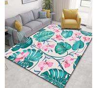 Tapis rectangulaire moderne en velours doux avec motif floral et plantes - Lavable et antidérapant - Pour salon, chambre à coucher, chevet, cuisine, bureau, entrée (#20, 160 x 230 cm)