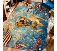 Tapis rectangulaire pour chien, fleurs de feux d'artifice patriotiques festifs du 4 juillet avec envers antidérapant, ne perd pas ses poils pour salon, chambre à coucher, sous table, décoration de