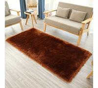 Tapis rectangulaire Rose en Fausse Fourrure for Chambre à Coucher, Tapis Lavable Peau de Mouton for Salon, 50 x 80 cm(Brown,Rectangular 90x180cm/35.4x70.7in)