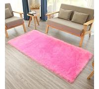 Tapis rectangulaire Rose en Fausse Fourrure for Chambre à Coucher, Tapis Lavable Peau de Mouton for Salon, 50 x 80 cm(Pink,Rectangular 90x180cm/35.4x70.7in)