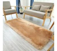 Tapis rectangulaire Rose en Fausse Fourrure for Chambre à Coucher, Tapis Lavable Peau de Mouton for Salon, 50 x 80 cm(Khaki,Rectangular 80x180cm/31.4x70.7in)