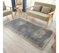 Tapis rectangulaire Rose en Fausse Fourrure for Chambre à Coucher, Tapis Lavable Peau de Mouton for Salon, 50 x 80 cm(Grey,Rectangular 90x180cm/35.4x70.7in)