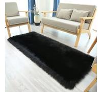 Tapis rectangulaire Rose en Fausse Fourrure for Chambre à Coucher, Tapis Lavable Peau de Mouton for Salon, 50 x 80 cm(Black,Rectangular 80x160cm/31.4x62.9in)