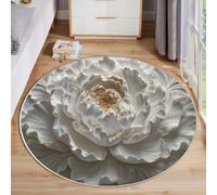 Tapis Relief Pivoine 3D - Tapis Salon, Salle À Manger, Chambre Adulte Et Ado, Cuisine, Design Fleurs Magnifiques, Lavable Antidérapant Poil Ras Doux Grande Taille 100 Cm, Beige