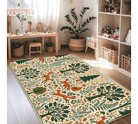 Tapis renard inspiré de la nature - Motif feuille d'arbre rustique - Vert automne - Antidérapant - Ne perd pas ses poils - Pour salon, chambre à coucher, salle de ppartement - 1,2 x 1,8 m