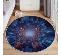 Tapis Résumé de Science-Fiction, Tapis de Illustration du Tunnel, Tapis de Porte Rond antidérapant Bleu, tapi décoratif pour Salle de Bain, buanderie, Cuisine, entrée, 100cm