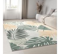 Tapis Résumé Lignes Feuilles Impression Salon, Tapis 80 x 150 cm Chambre Moderne Doux, Vert Crème Tapis Poils Ras Antidérapant pour Salon Chambre Bureau pour Un Nettoyage Facile