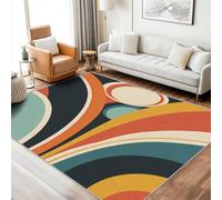 Tapis Retro Abstrait Lavable 160x230 - Motif Géométrique Style Années 80, Grand Tapis Salon Chambre Cuisine Antidérapant Poil Court Doux Decoration Maison Carpet, FD3734