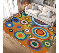 Tapis Retro Années 70 Lavable 160x230 - Motif Coloré Cercle Géométrique, Grand Tapis Salon Chambre Cuisine Antidérapant Poil Court Doux Decoration Maison Carpet, FD2076
