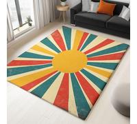 Tapis Rétro Années 70 Poils Courts Doux | Tapis Lavable Antidérapant Minimaliste Géométrique Rayons Lignes idéal pour Salon Chambre, Multicolore, 60 x 90 cm