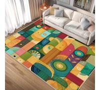 Tapis Retro Patchwork Lavable 180x200 - Motif Années 70 80 Coloré Géométrique, Grand Tapis Salon Chambre Cuisine Antidérapant Poil Court Doux Decoration Maison Carpet, FD2091