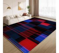 Tapis Rétro Rouge Bleu, Tapis Motif Géométrique Imprimé de Salon Chambre à Coucher Doux Antidérapant sans Perte Lavable Décoration de Sol pour Intérieur Cuisine Couloir 90x150cm