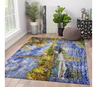 Tapis Romantique Français avec Motif Tour Eiffel et Rives de la Seine, Tapis Lavable Antidérapant pour Salon Chambre et Bureau 180x230cm