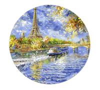 Tapis Romantique Français Rond avec Motif Tour Eiffel et Rives de la Seine, Tapis Lavable Antidérapant pour Salon Chambre et Bureau 120x120cm