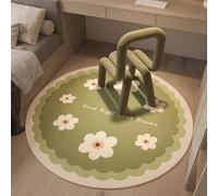 Tapis Rond 100 cm Beige Vert Floral Tapis Exterieur Rond Court en Peluche Intérieur Antidérapant Salon Chambre Décoration pour la Maison Lavable en Machine