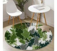 Tapis Rond 100 cm Camouflage Texturé Marbré Thème Tapis de Salon Lavable en Machine Chambre d'enfant Doux Descente de Lit AntidéRapant Decoration Chambrel Mangerded, Vert Blanc