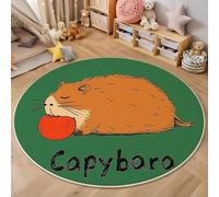 Tapis Rond 100 Cm Capybara Dessin Animé Salon Chambre Rug Lavable en Machine Tapis Chambre Adulte Doux Imprimés Animaux Mignons Descente De Lit Antidérapant Decoration Chambrel Mangerded, Vert Olive
