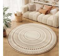 Tapis Rond 100 cm Cercle Beige Élégant Tapis Exterieur Rond Court en Peluche Intérieur Antidérapant Salon Chambre Décoration pour la Maison Lavable en Machine