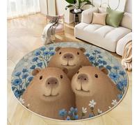 Tapis Rond 100 Cm Couleurs Mélangées Salon Chambre Rug Lavable en Machine Tapis Chambre Adulte Doux Capybara Dessin Animé Animaux Mignons Descente De Lit Antidérapant Decoration Chambrel Mangerded