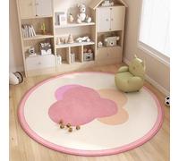 Tapis Rond 100 cm Géométrie Rose Beige Tapis Exterieur Rond Court en Peluche Intérieur Antidérapant Salon Chambre Décoration pour la Maison Lavable en Machine