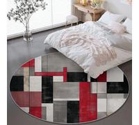 Tapis Rond 100 cm Lavable en Machine, Blocs De Couleurs Modernes Formes Géométriques Interieur Anti Slip Chambre à Coucher Salon Tapis d'Entrée Absorbant Antidérapant, Gris Rouge