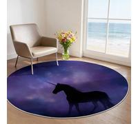 Tapis Rond 100 cm Licorne Mythique Fantaisie Enchanté Fantaisie Tapis De Salon Lavable en Machine, Doux Résistant Antidérapant Moquette De Sol en Flanelle pour Chambre Bureau Cuisine - Violet