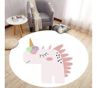 Tapis Rond 100 cm Licorne Rose Mignon Tapis Exterieur Rond Court en Peluche Intérieur Antidérapant Salon Chambre Décoration pour la Maison Lavable en Machine