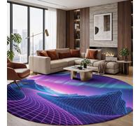 Tapis Rond 100 Cm Montagnes Maillage 3D Science-Fiction Cyber Aurora Ciel Étoilé | Tapis Rond Doux Antidérapant Lavable Pour Chambre À Coucher,Entrée,Salle À Manger,Dortoir,Descente De Lit Bleu-Violet