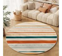 Tapis Rond 100 cm Orange Vert Rayé Tapis Exterieur Rond Court en Peluche Intérieur Antidérapant Salon Chambre Décoration pour la Maison Lavable en Machine