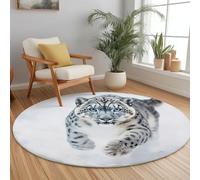 Tapis Rond 100 cm Panthère des Neiges Photographie De Nature Neige Thème Tapis de Salon Lavable en Machine Chambre d'enfant Doux Descente de Lit AntidéRapant Decoration Chambrel Mangerded, Blanc Gris