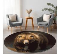 Tapis Rond 100 cm pour Chambre à Coucher Salle à Manger Chambre d'enfant, Animal Gros Plan Ours Flanelle Rond Tapis Doux Résistant, Brun Lavable Antidérapant